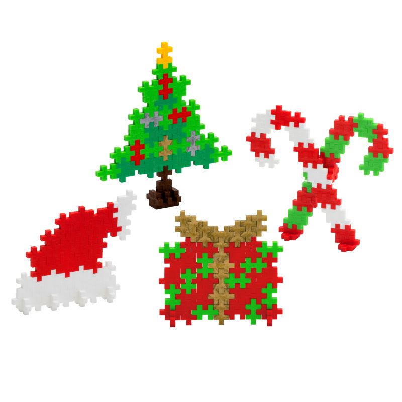 Puzzle by Number holiday builds: tree, candy cane, Santa hat and gift