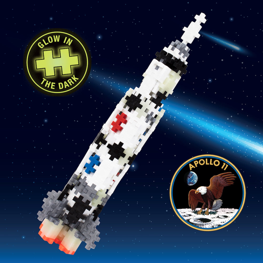 Tube - 240 pc - Saturn V Rocket build with glow in the dark and Apollo 11 badges