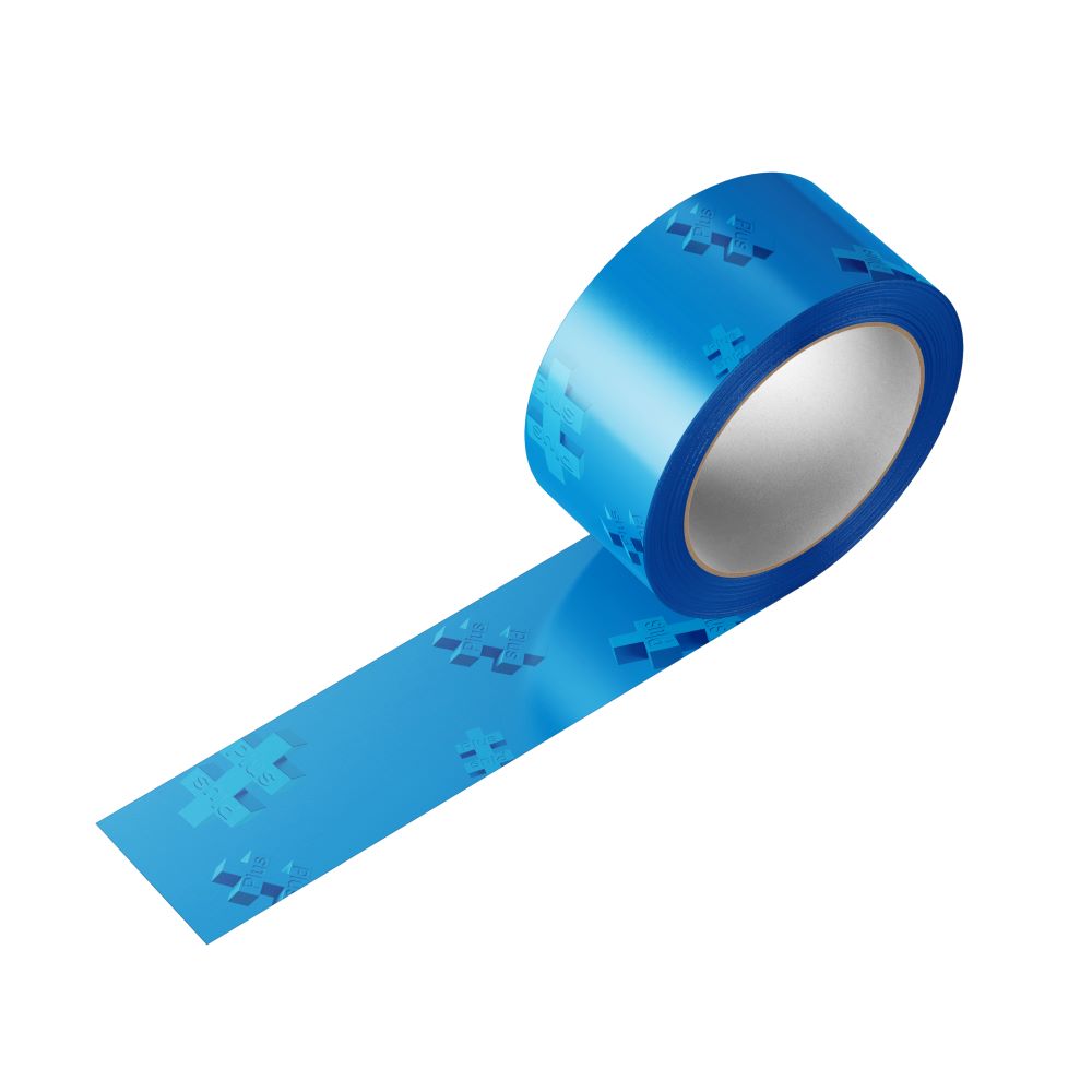 Roll of blue Plus-Plus shelf tape with piece pattern